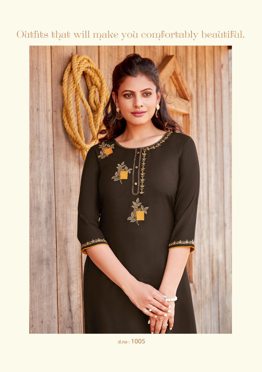 ladyview misty rayon decent embroidary look kurti with bottom catalog