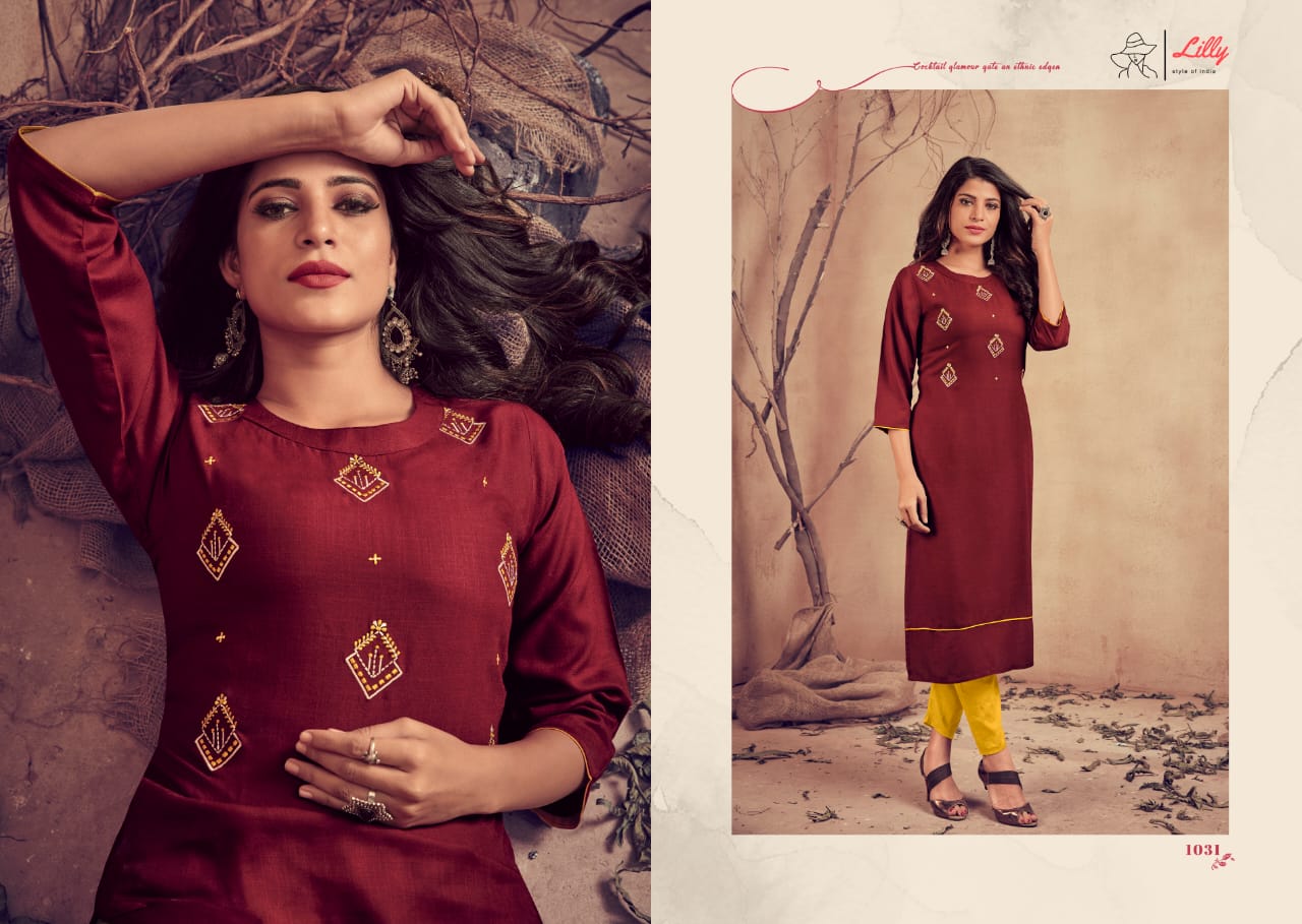 lilly style of india mariya with pent  rayon catchy look kurti with pent catalog