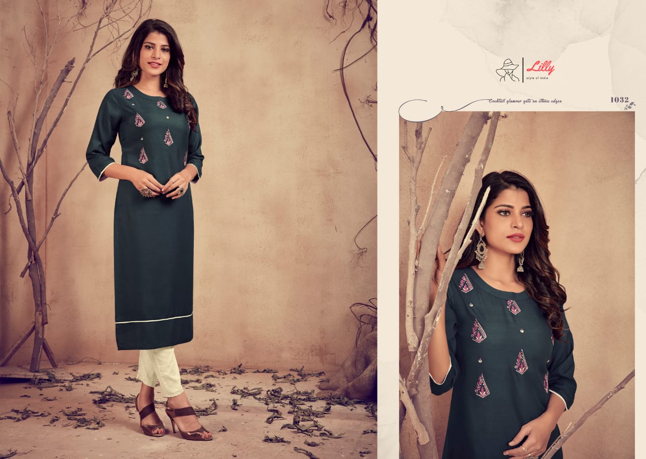 lilly style of india mariya with pent  rayon catchy look kurti with pent catalog