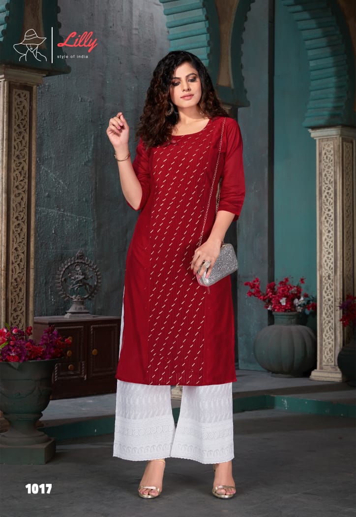 lilly style of india zubeda chanderi greceful look kurti with plazzo catalog