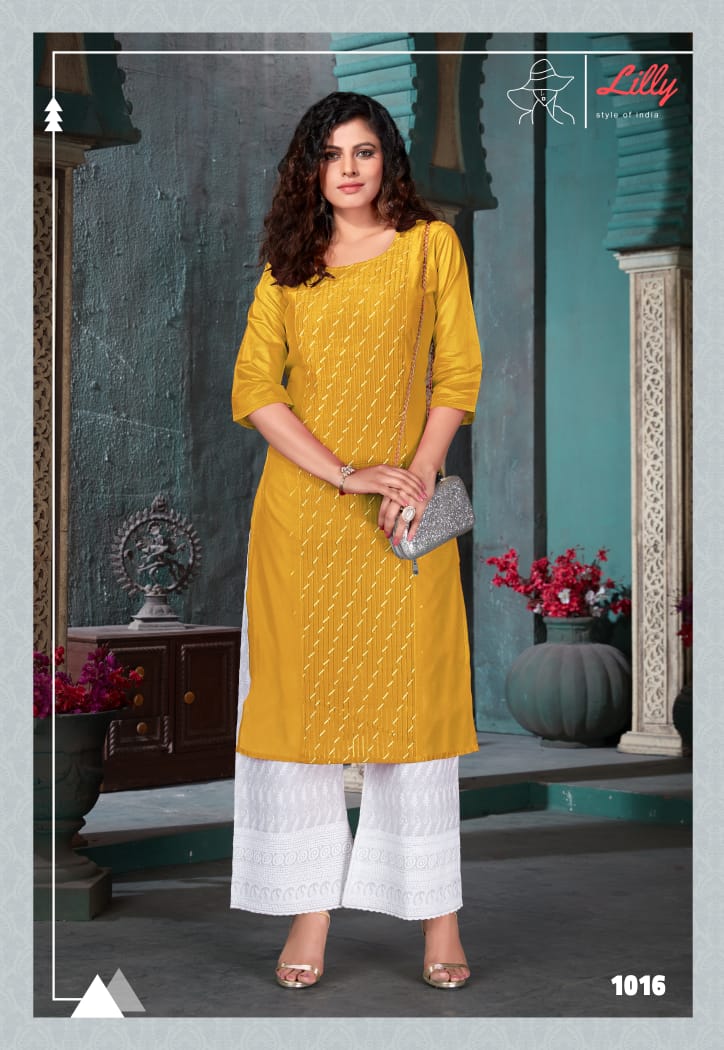 lilly style of india zubeda chanderi greceful look kurti with plazzo catalog