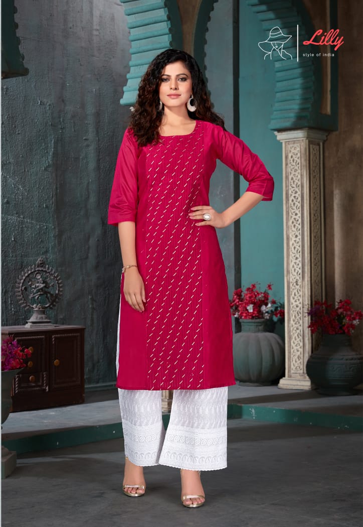 lilly style of india zubeda chanderi greceful look kurti with plazzo catalog