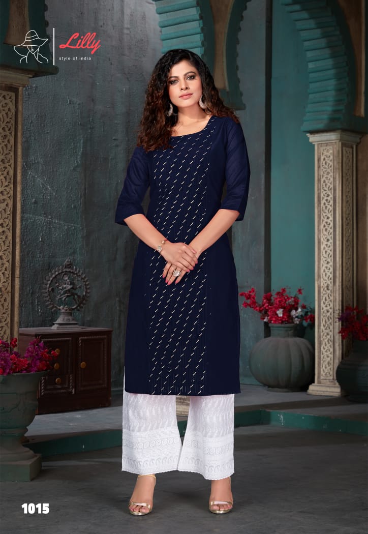 lilly style of india zubeda chanderi greceful look kurti with plazzo catalog