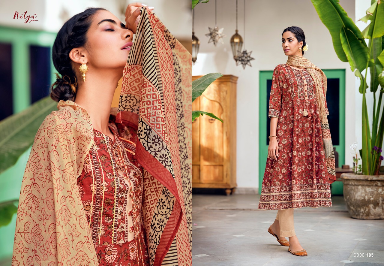 lt nitya kasak cotton exclusive print top with bottom and dupatta catalog