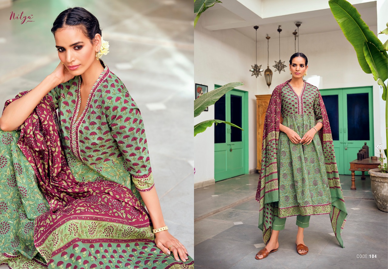 lt nitya kasak cotton exclusive print top with bottom and dupatta catalog