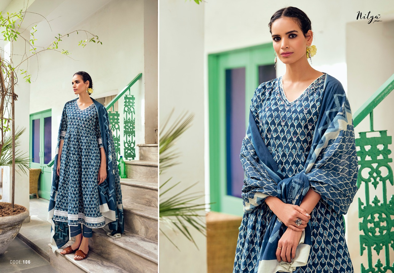 lt nitya kasak cotton exclusive print top with bottom and dupatta catalog