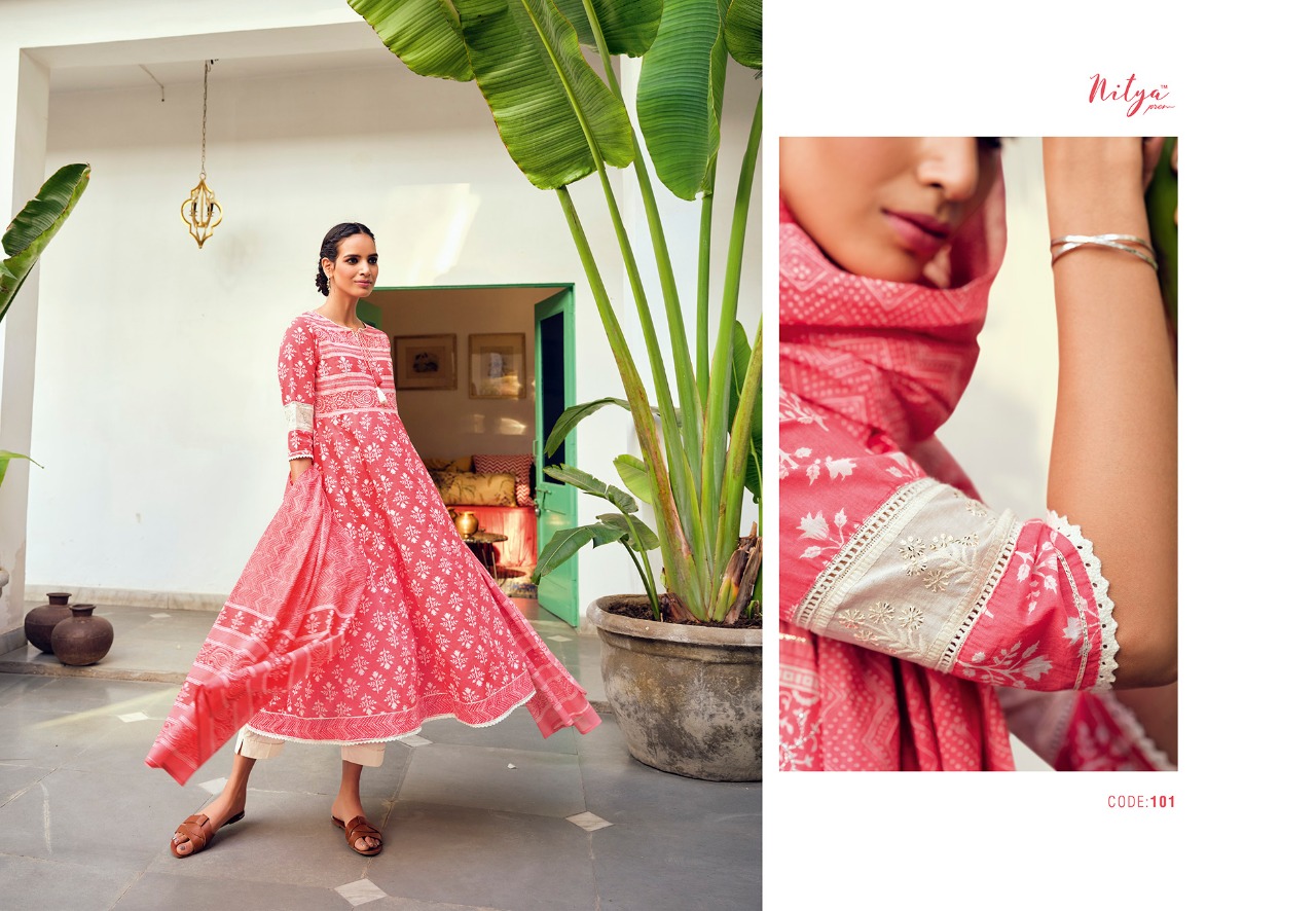 lt nitya kasak cotton exclusive print top with bottom and dupatta catalog