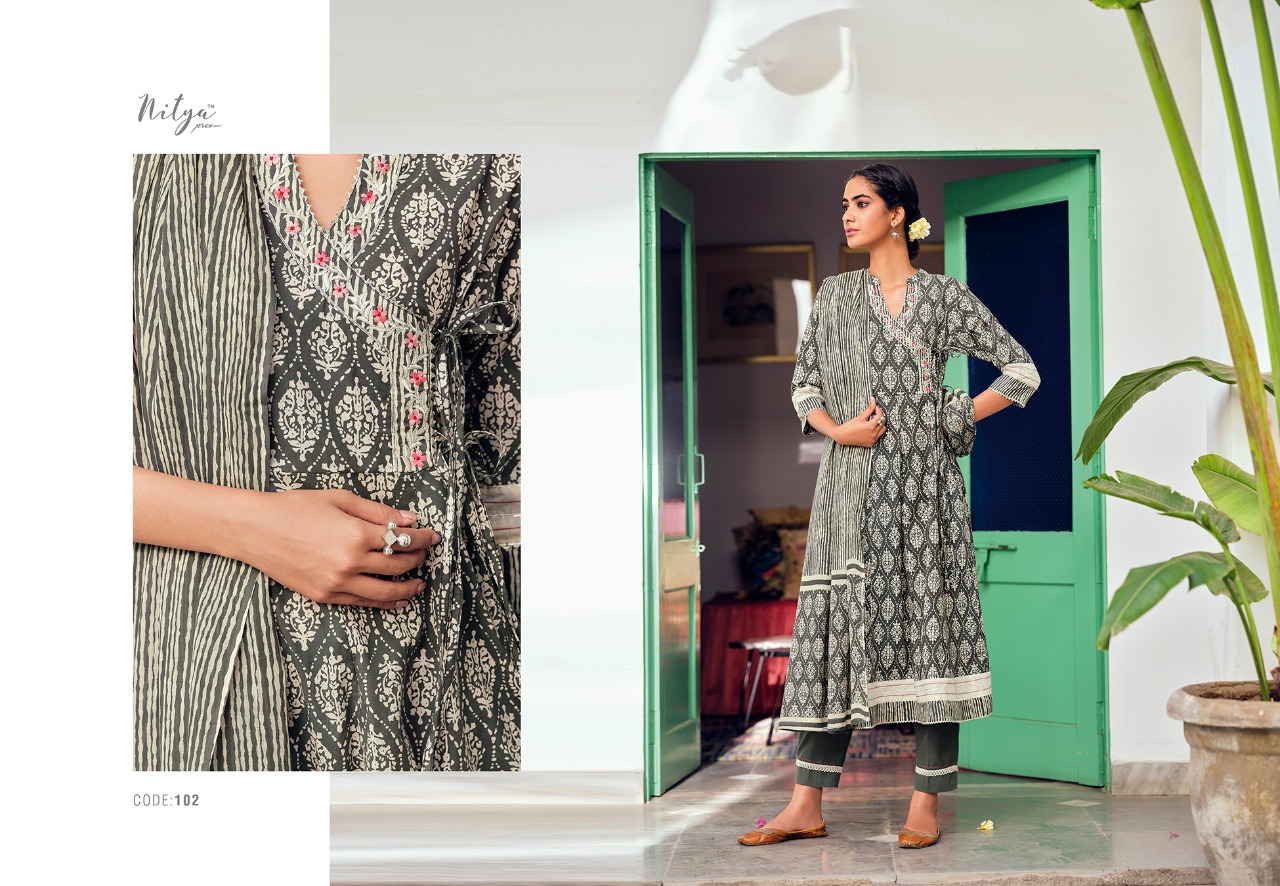 lt nitya kasak cotton exclusive print top with bottom and dupatta catalog