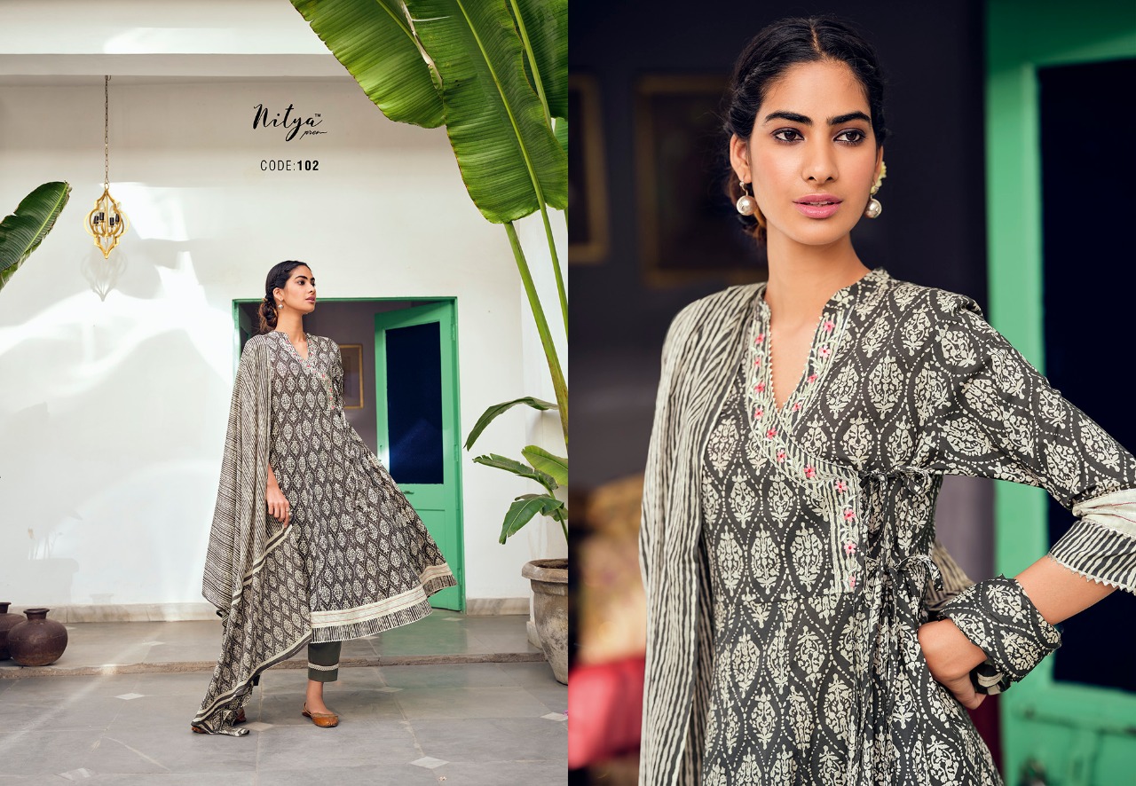 lt nitya kasak cotton exclusive print top with bottom and dupatta catalog