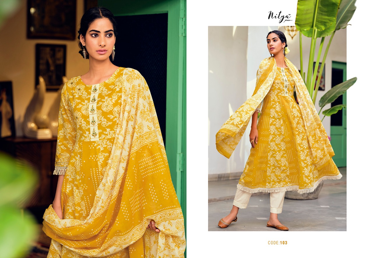 lt nitya kasak cotton exclusive print top with bottom and dupatta catalog