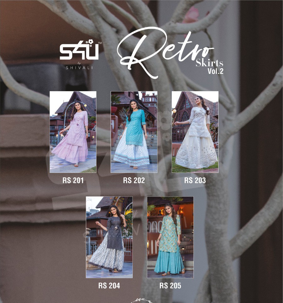 s4u retro skirts vol 2 cotton elegant kurti with skirts catalog