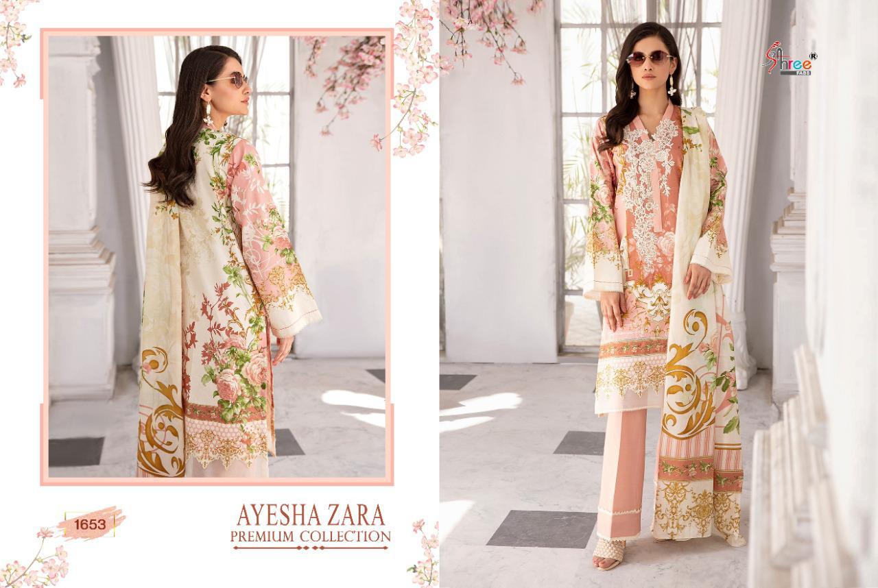 shree fab ayesha zara premium collection cotton catchy look salwar suit with cotton malmal dupatta catalog