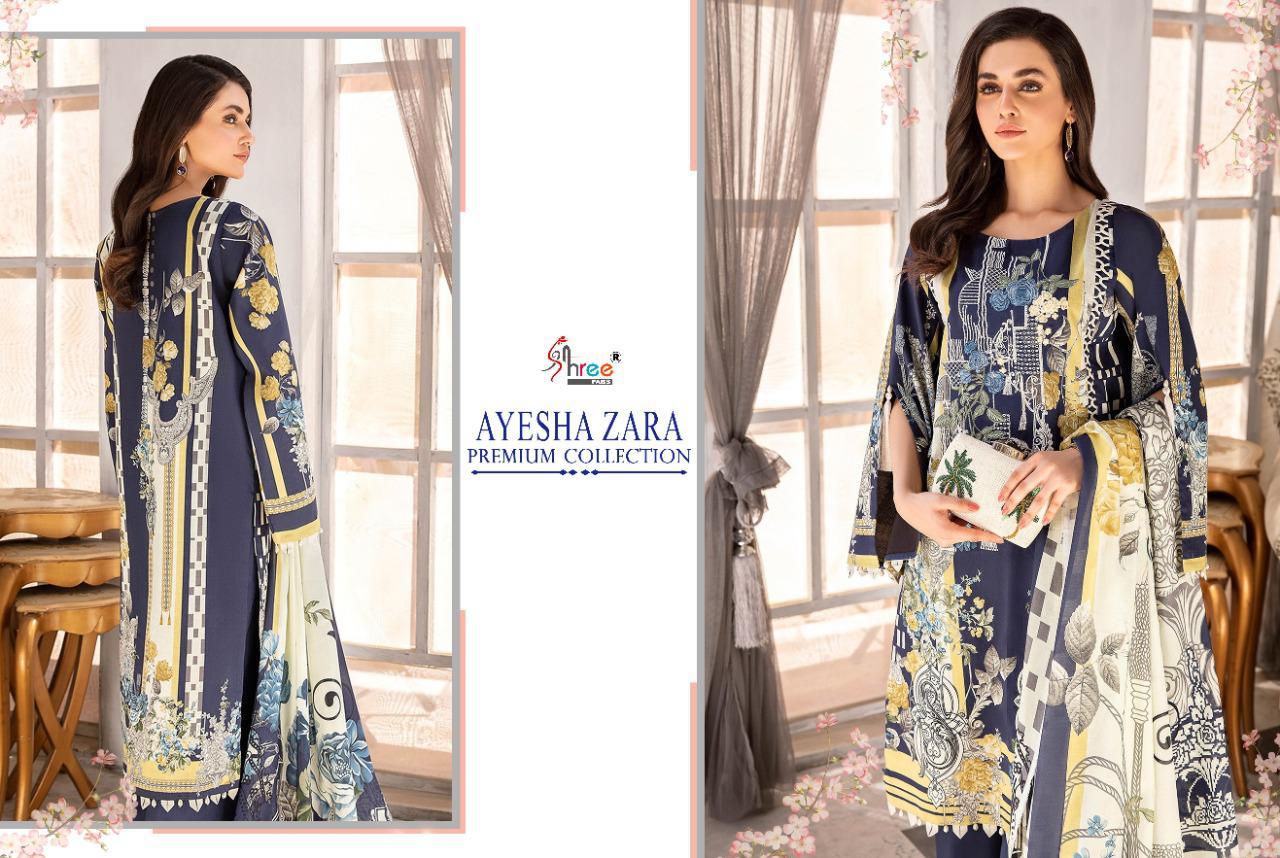 shree fab ayesha zara premium collection cotton catchy look salwar suit with cotton malmal dupatta catalog