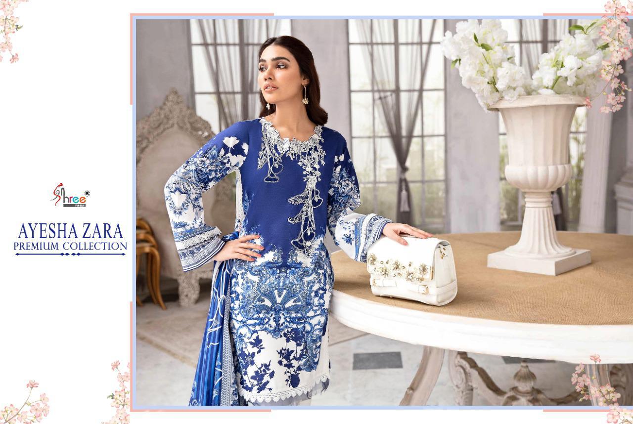 shree fab ayesha zara premium collection cotton catchy look salwar suit with cotton malmal dupatta catalog