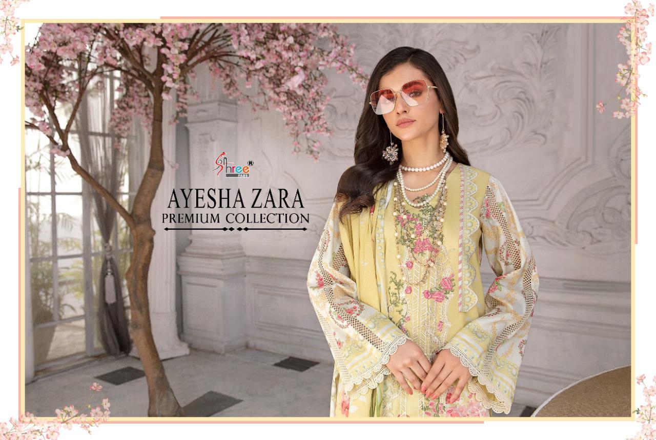 shree fab ayesha zara premium collection cotton catchy look salwar suit with cotton malmal dupatta catalog