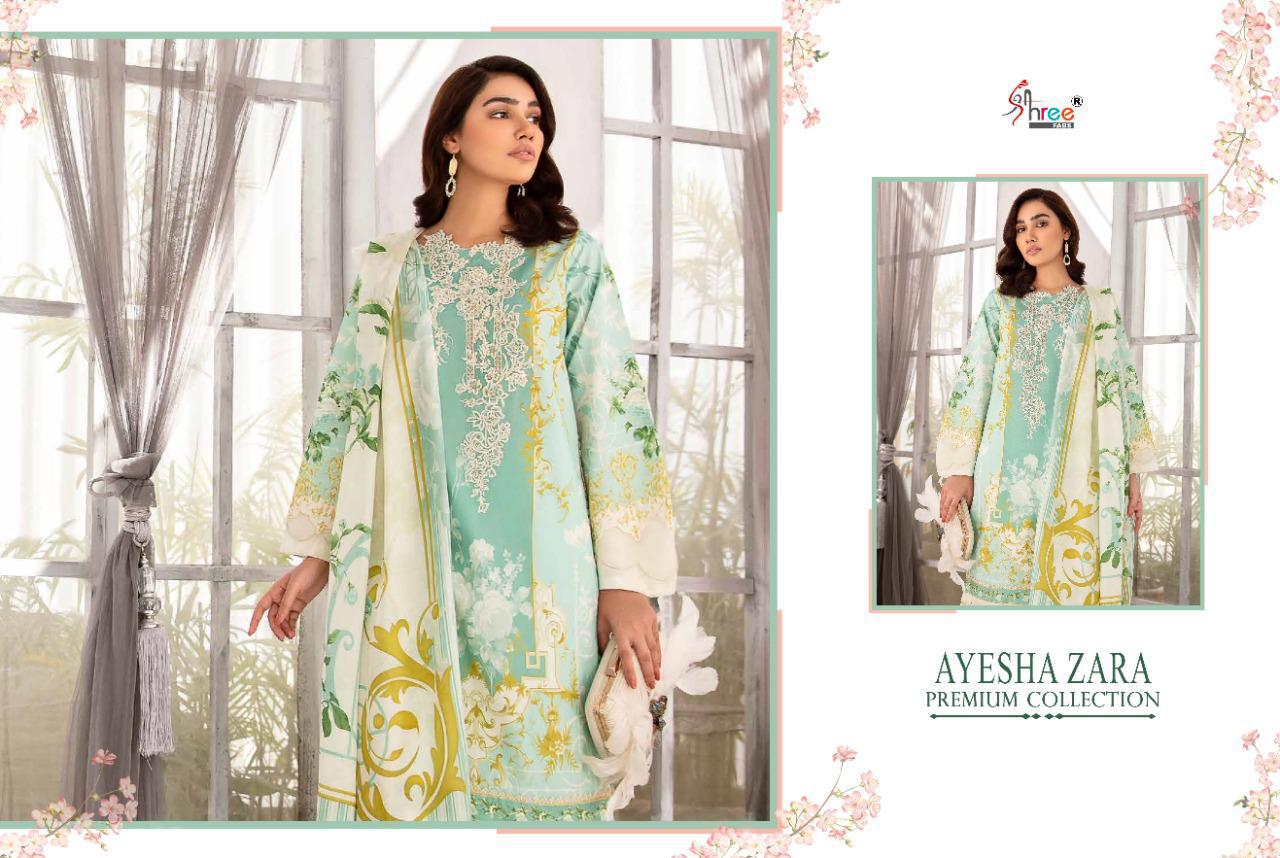 shree fab ayesha zara premium collection cotton catchy look salwar suit with cotton malmal dupatta catalog