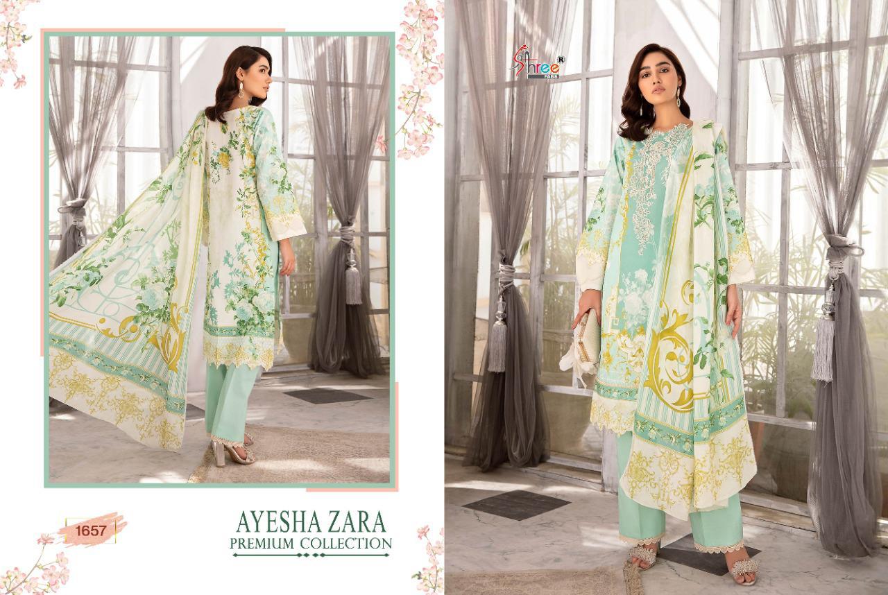 shree fab ayesha zara premium collection cotton regal look salwar suit with silver siffon dupatta catalog