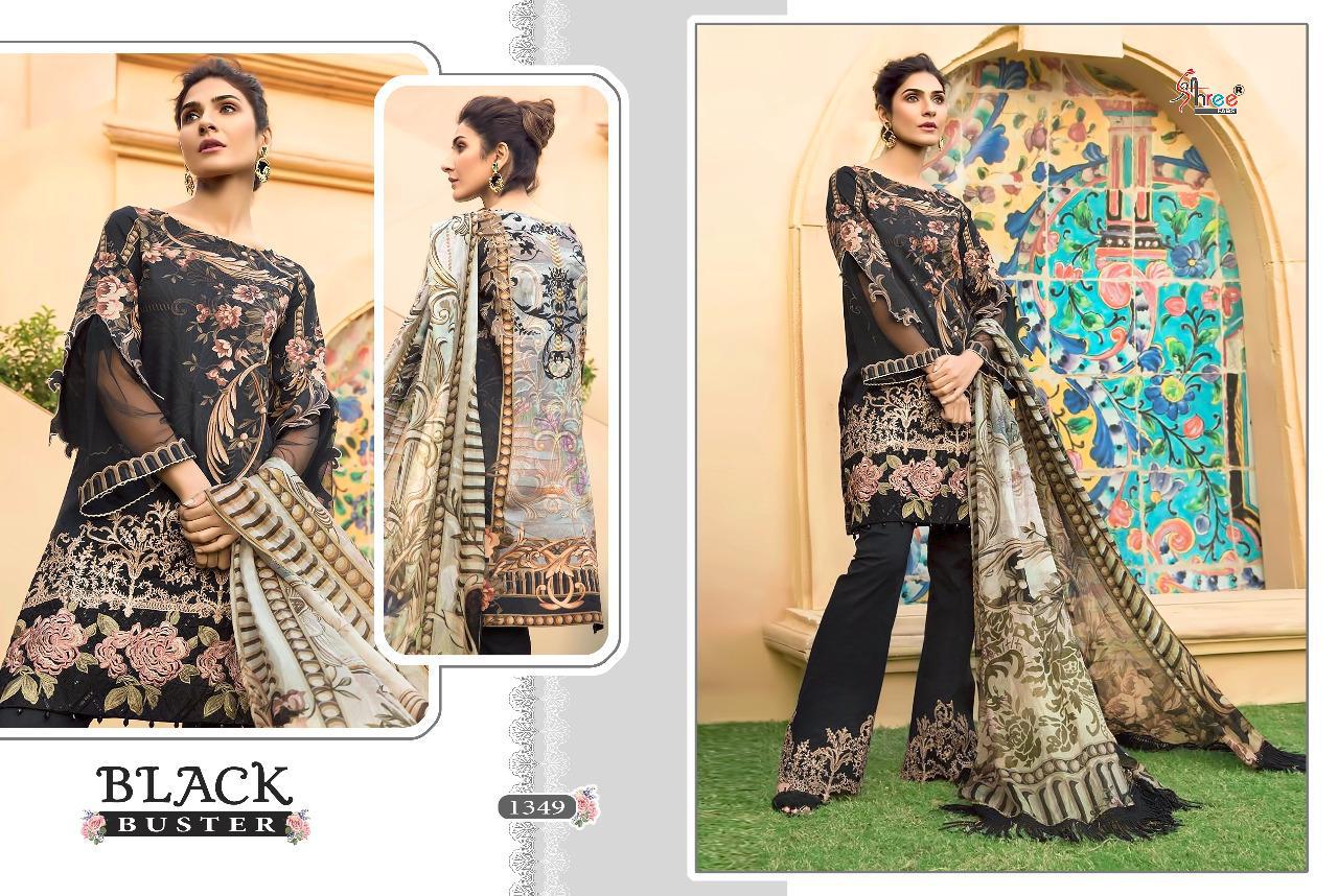 shree fab black  1349 cotton salwar suit with chiffon dupatta singal