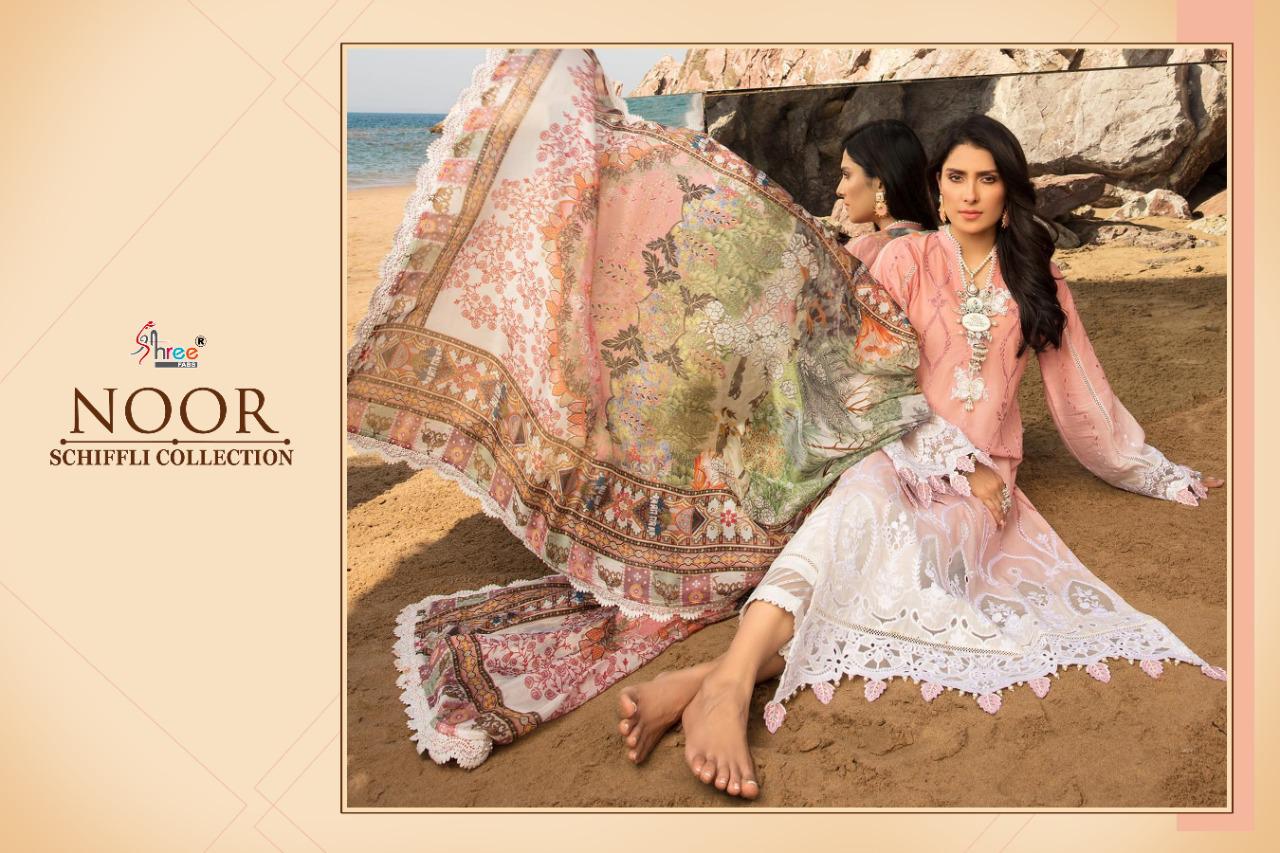 shree fab noor schiffli collection lawn  decent embroidary look salwar suit catalog