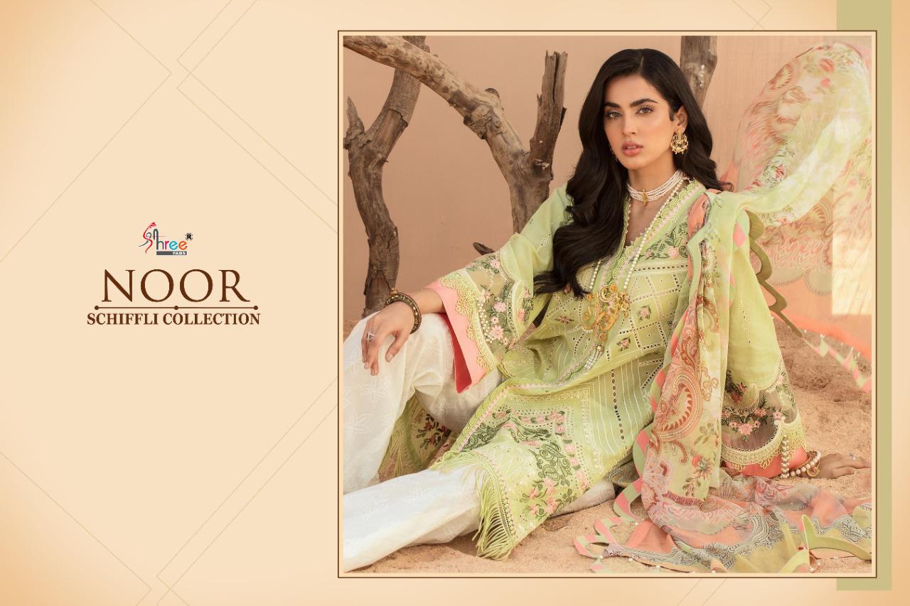 shree fab noor schiffli collection lawn  decent embroidary look salwar suit catalog