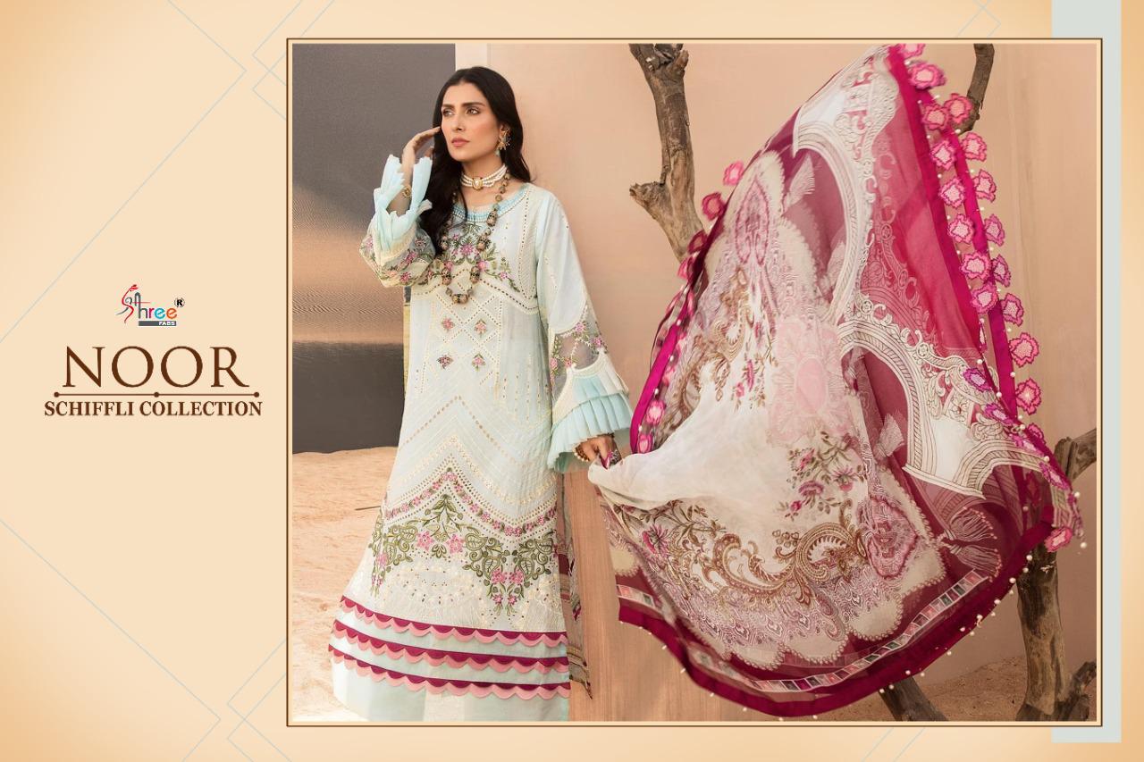 shree fab noor schiffli collection lawn  decent embroidary look salwar suit catalog