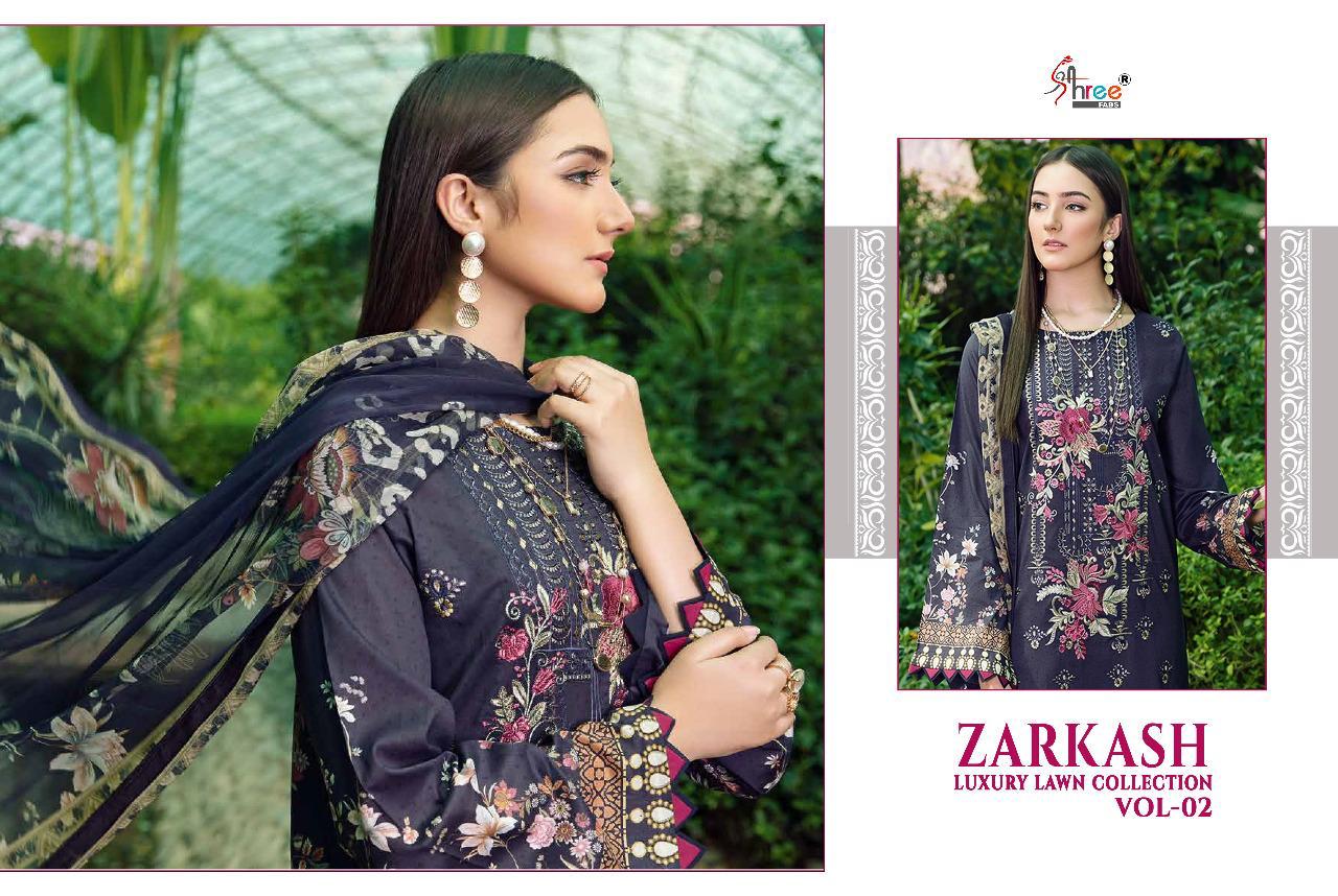 shree fab zarkash luxury lawn collection vol 02 catchy look salwar suit with cotton dupatta catalog