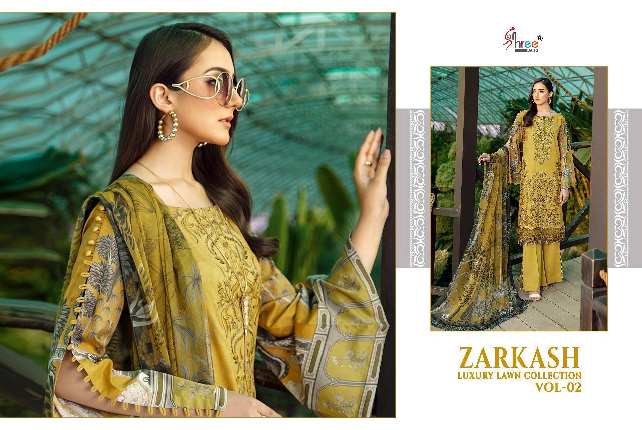 shree fab zarkash luxury lawn collection vol 02 catchy look salwar suit with cotton dupatta catalog