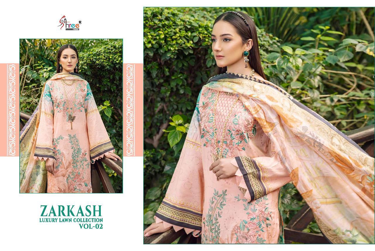 shree fab zarkash luxury lawn collection vol 02 catchy look salwar suit with cotton dupatta catalog