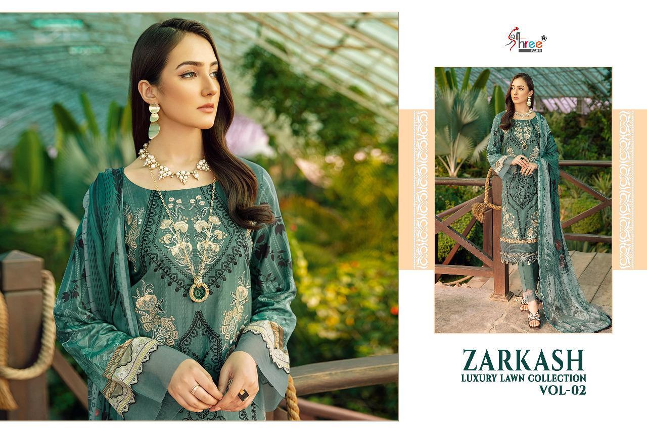 shree fab zarkash luxury lawn collection vol 02 catchy look salwar suit with cotton dupatta catalog