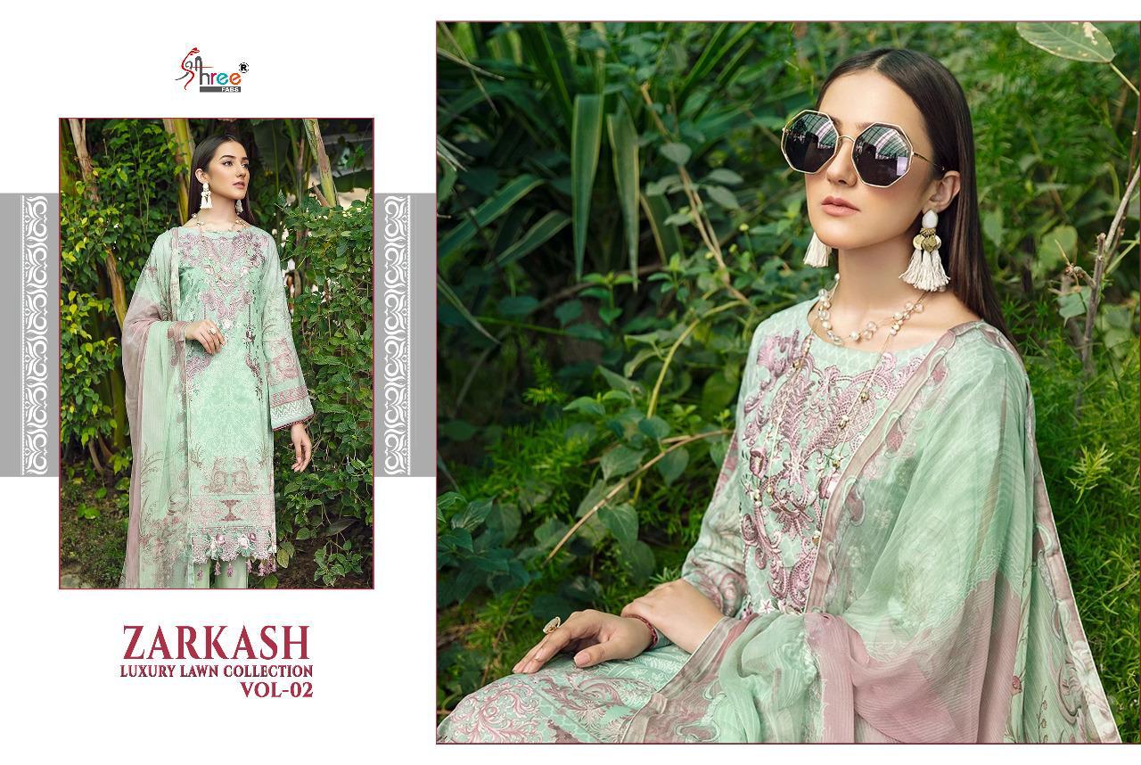 shree fab zarkash luxury lawn collection vol 02 catchy look salwar suit with cotton dupatta catalog