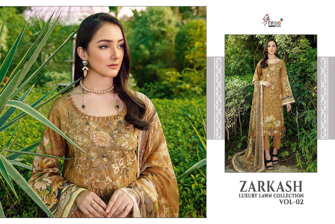 shree fab zarkash luxury lawn collection vol 02 catchy look salwar suit with cotton dupatta catalog