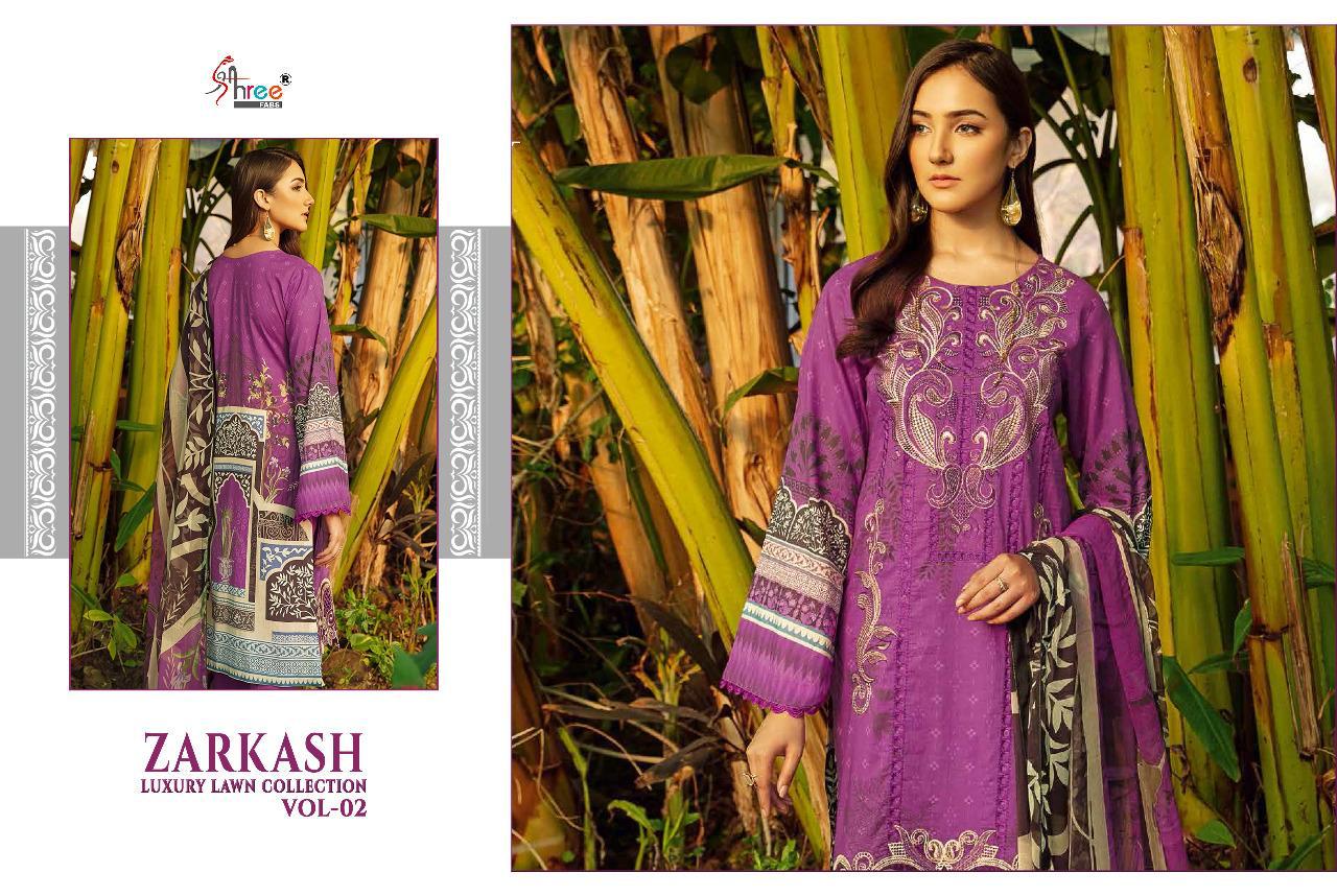 shree fab zarkash luxury lawn collection vol 02 catchy look salwar suit with cotton dupatta catalog