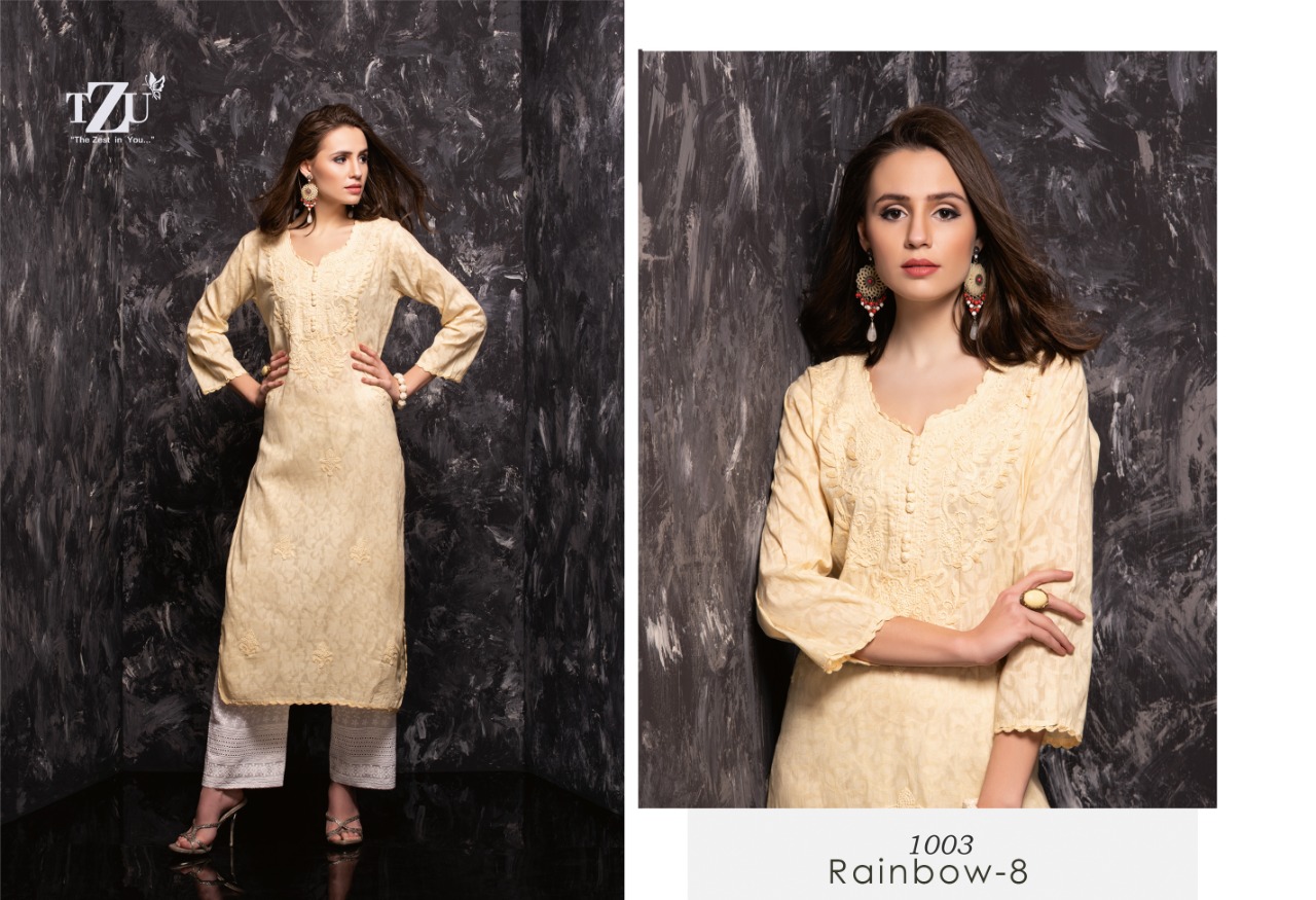 tzu rainbow 8 cotton decent look kurti with plazzo catalog