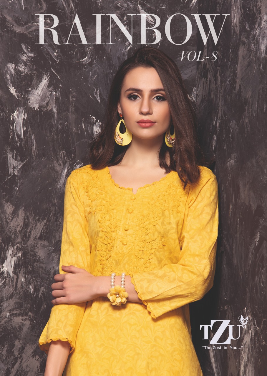 tzu rainbow 8 cotton decent look kurti with plazzo catalog