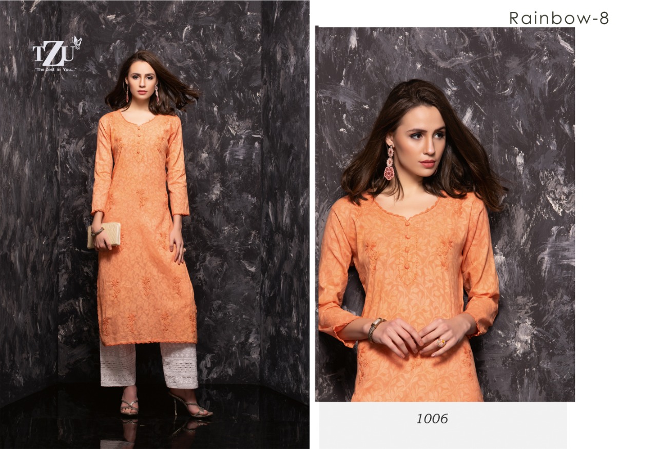 tzu rainbow 8 cotton decent look kurti with plazzo catalog