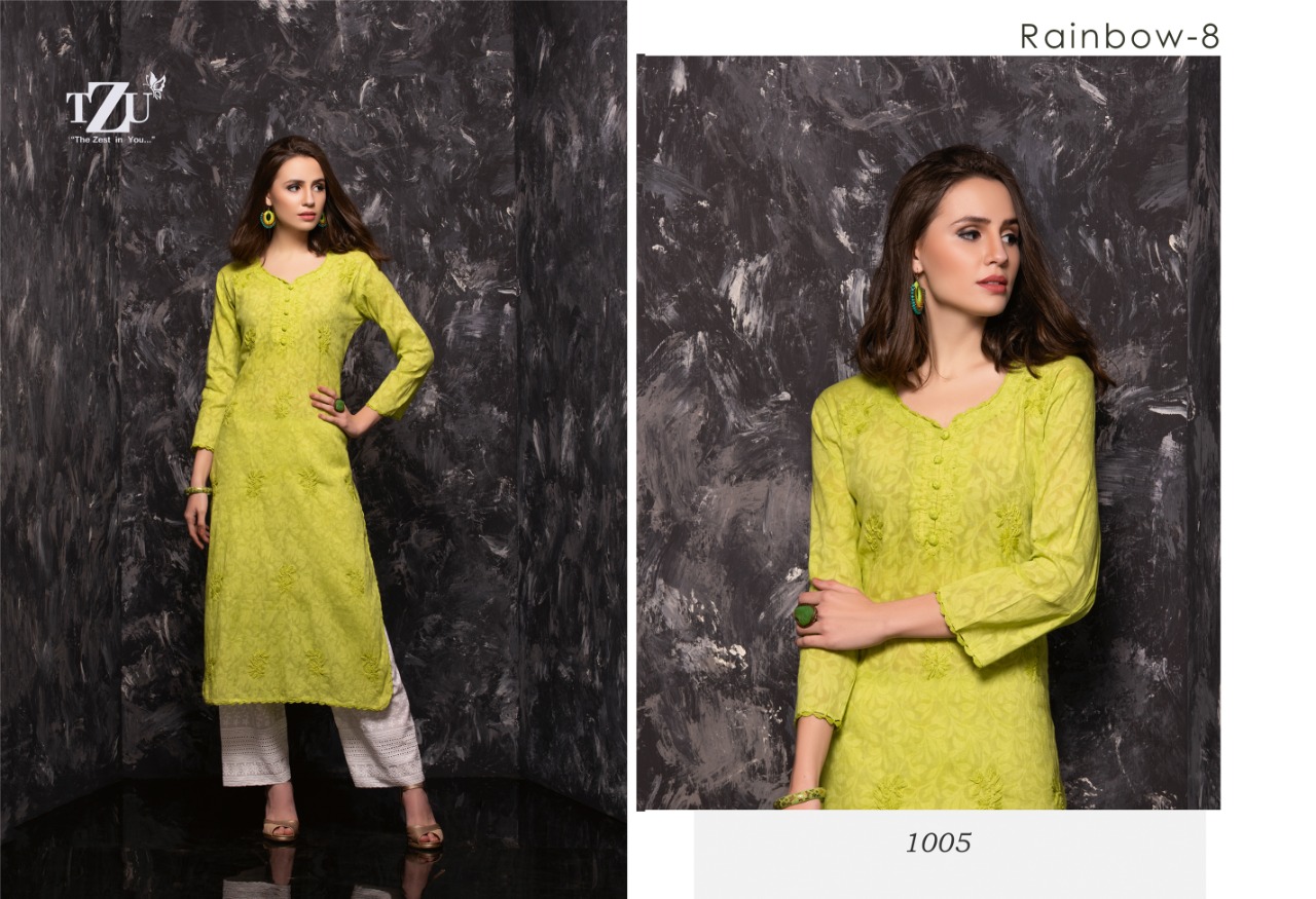 tzu rainbow 8 cotton decent look kurti with plazzo catalog