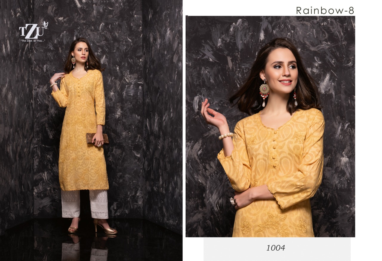 tzu rainbow 8 cotton decent look kurti with plazzo catalog