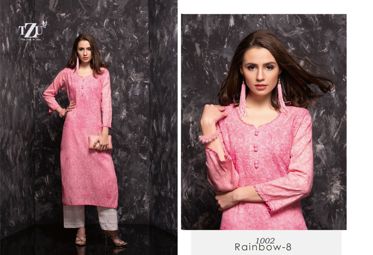 tzu rainbow 8 cotton decent look kurti with plazzo catalog