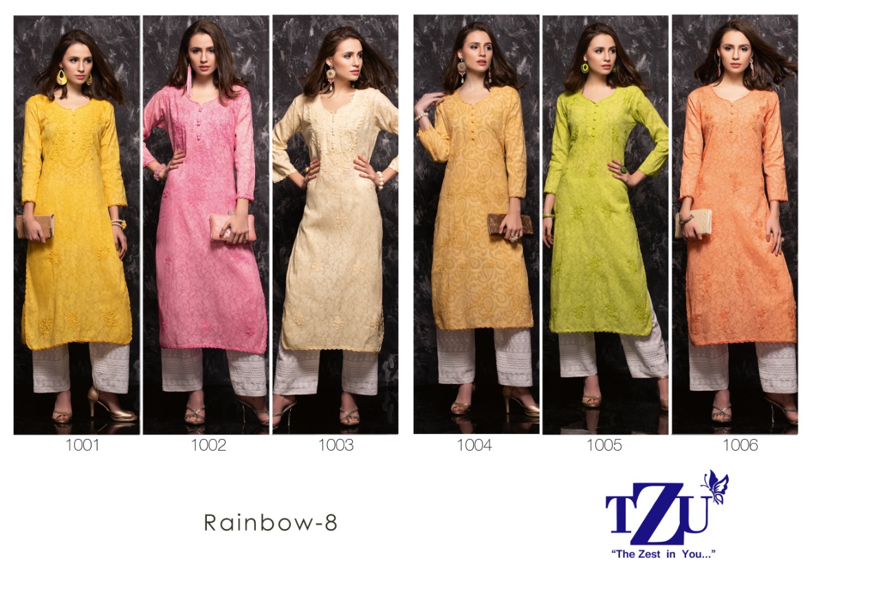 tzu rainbow 8 cotton decent look kurti with plazzo catalog