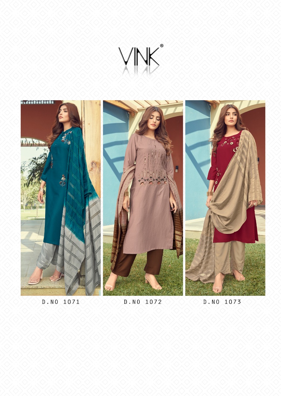 vink flute viscose new and modern style kurti with bottom and dupatta catalog