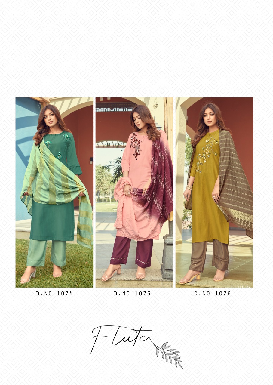 vink flute viscose new and modern style kurti with bottom and dupatta catalog