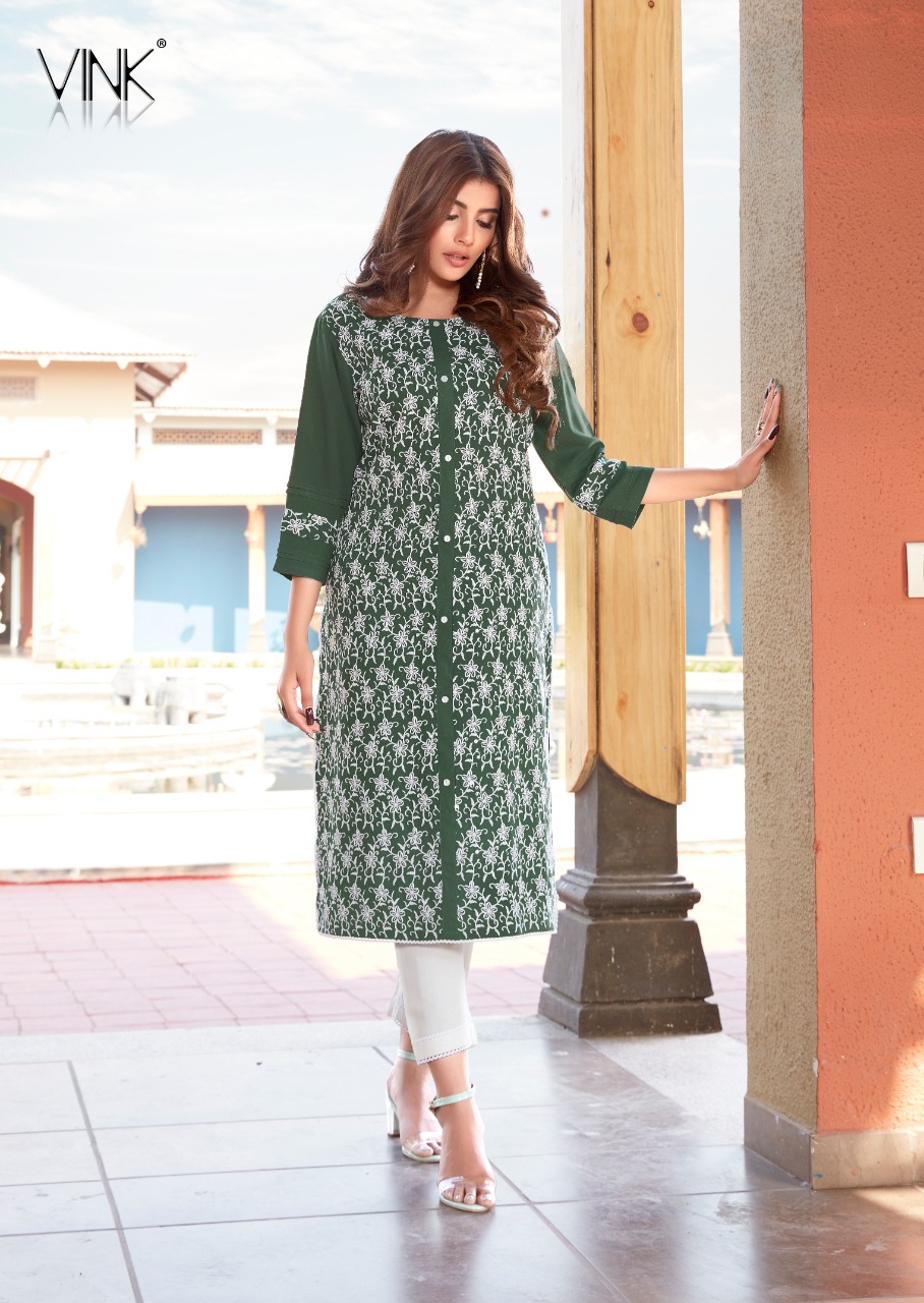 vink lucknowi vol 5 rayon attrective lucknowi work kurta with pant catalog