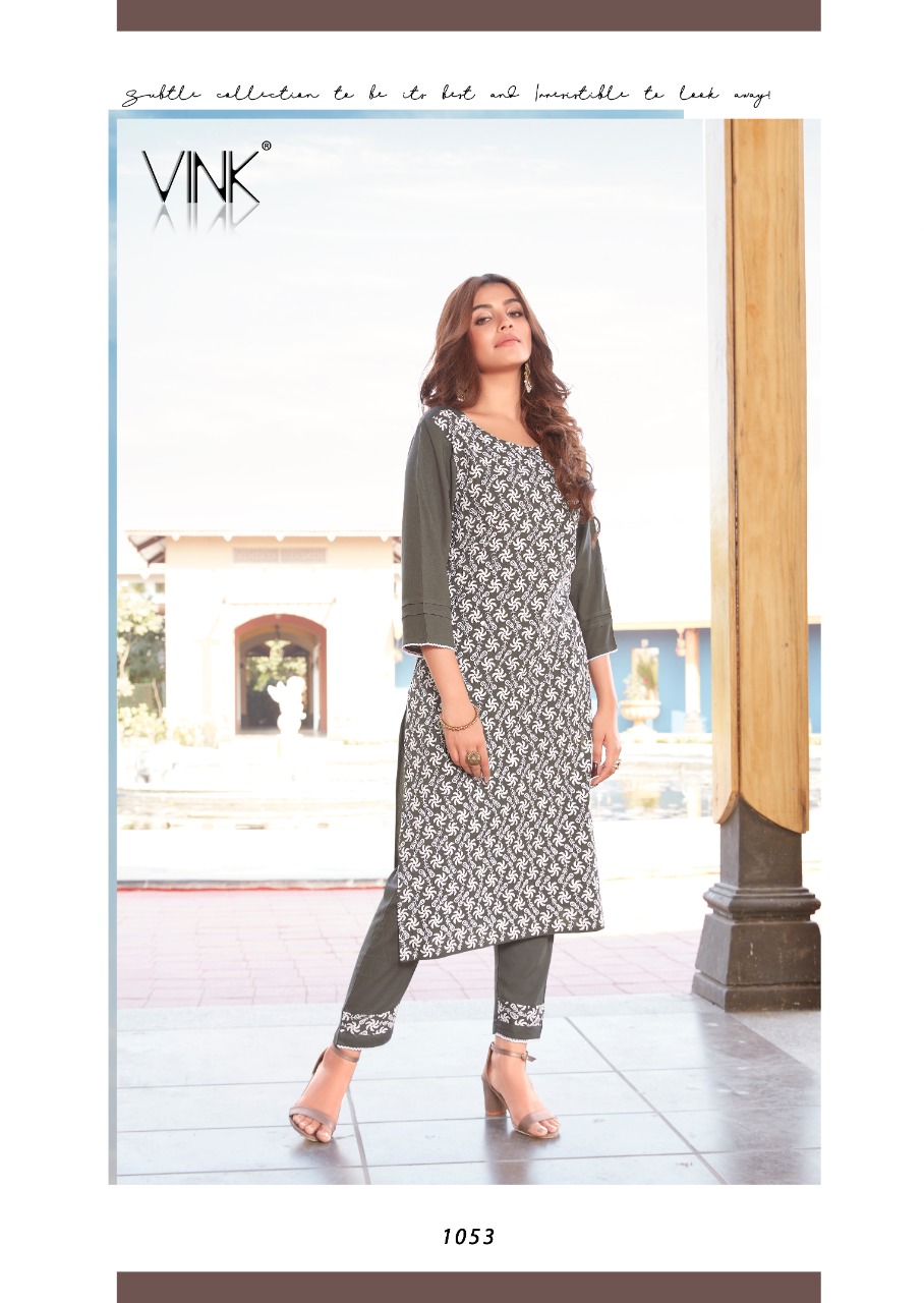 vink lucknowi vol 5 rayon attrective lucknowi work kurta with pant catalog