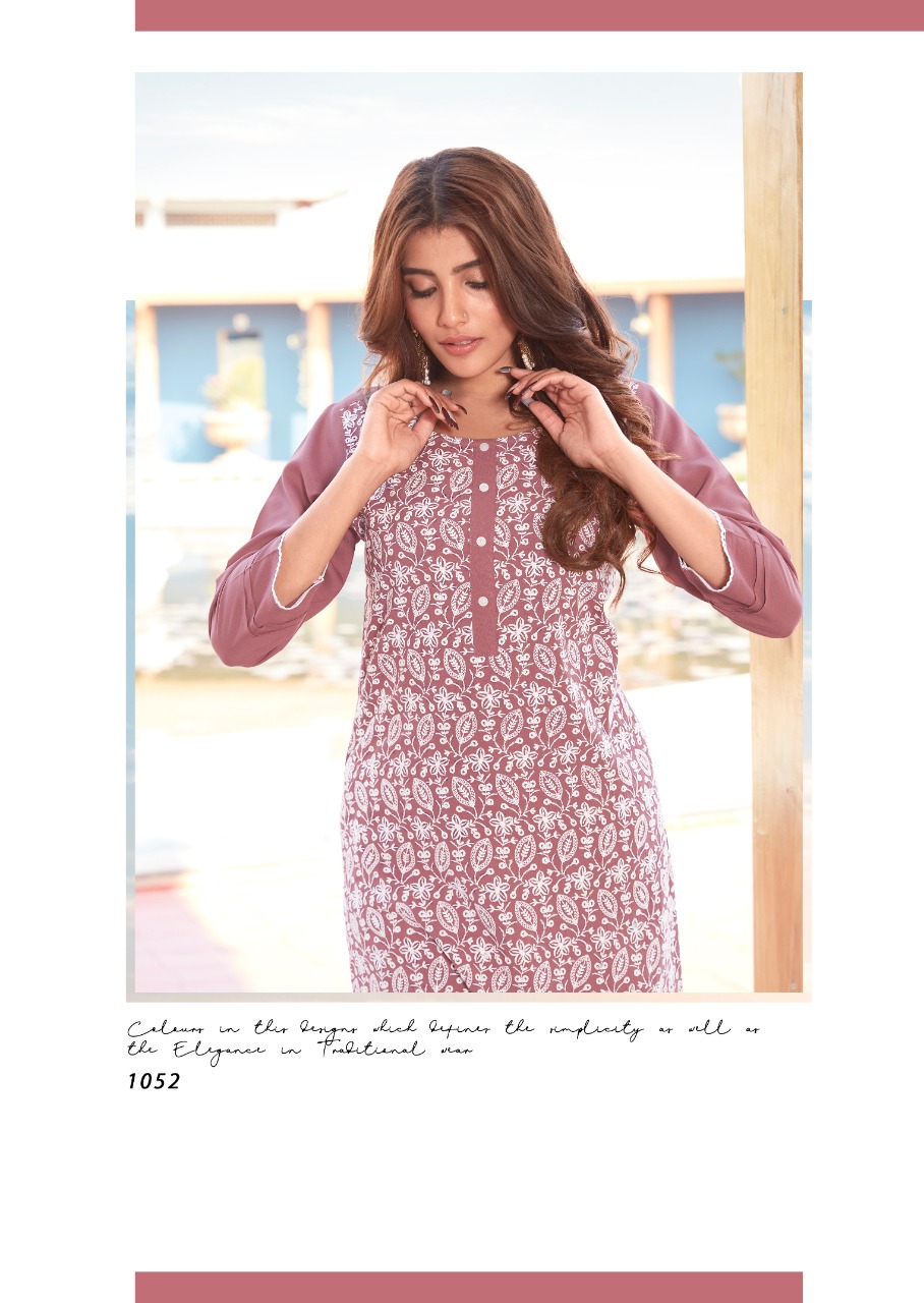 vink lucknowi vol 5 rayon attrective lucknowi work kurta with pant catalog