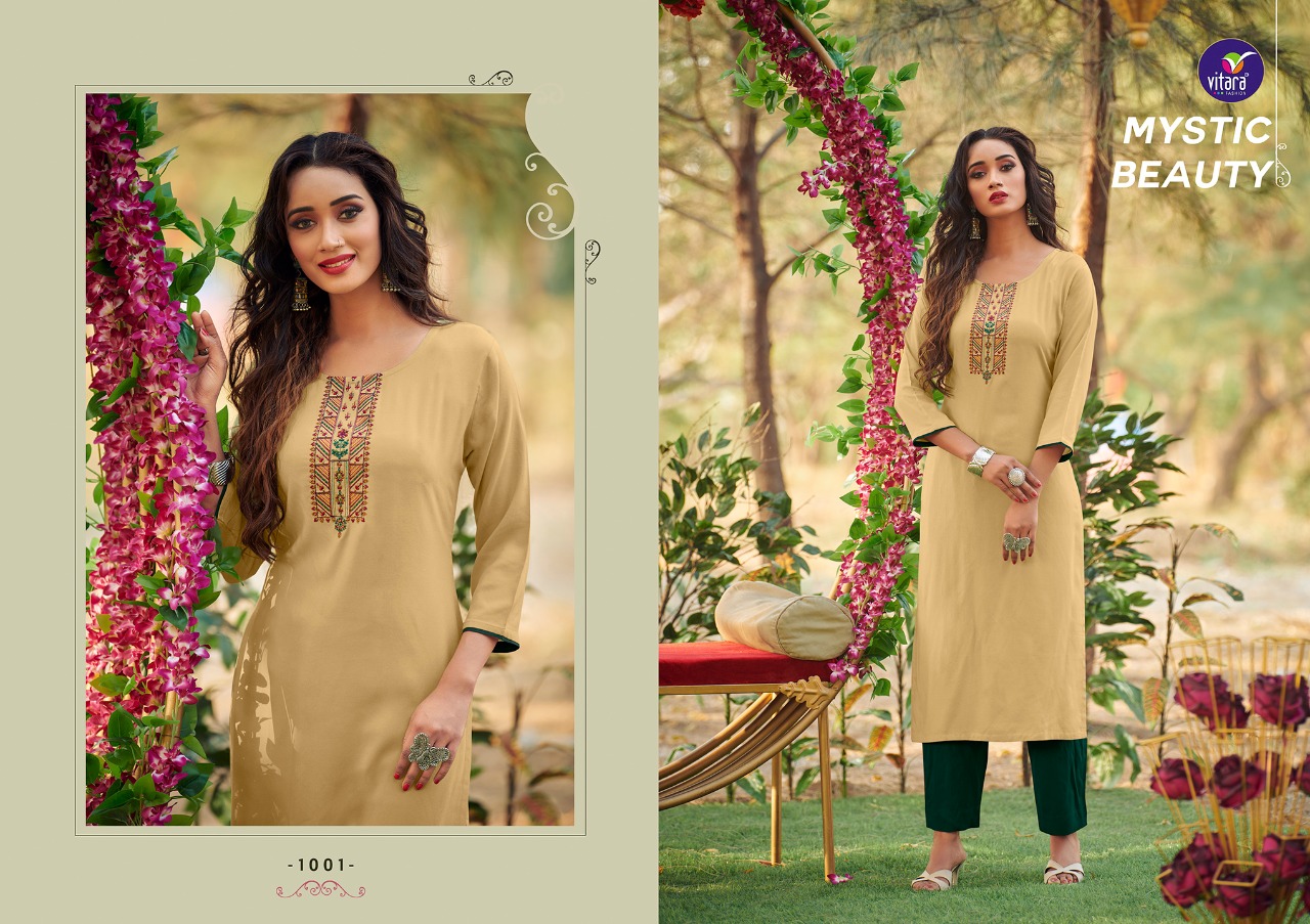 vitara fashion eliana rayon elegant kurti with pant catalog