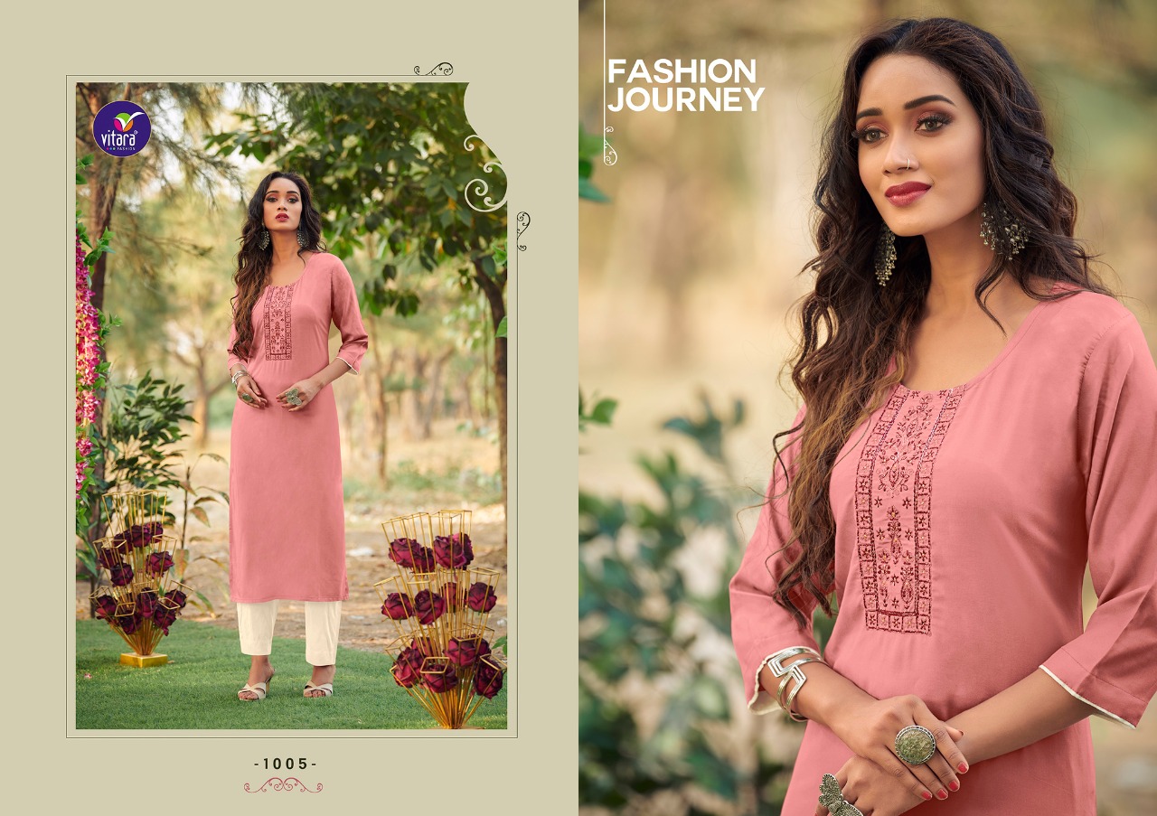 vitara fashion eliana rayon elegant kurti with pant catalog