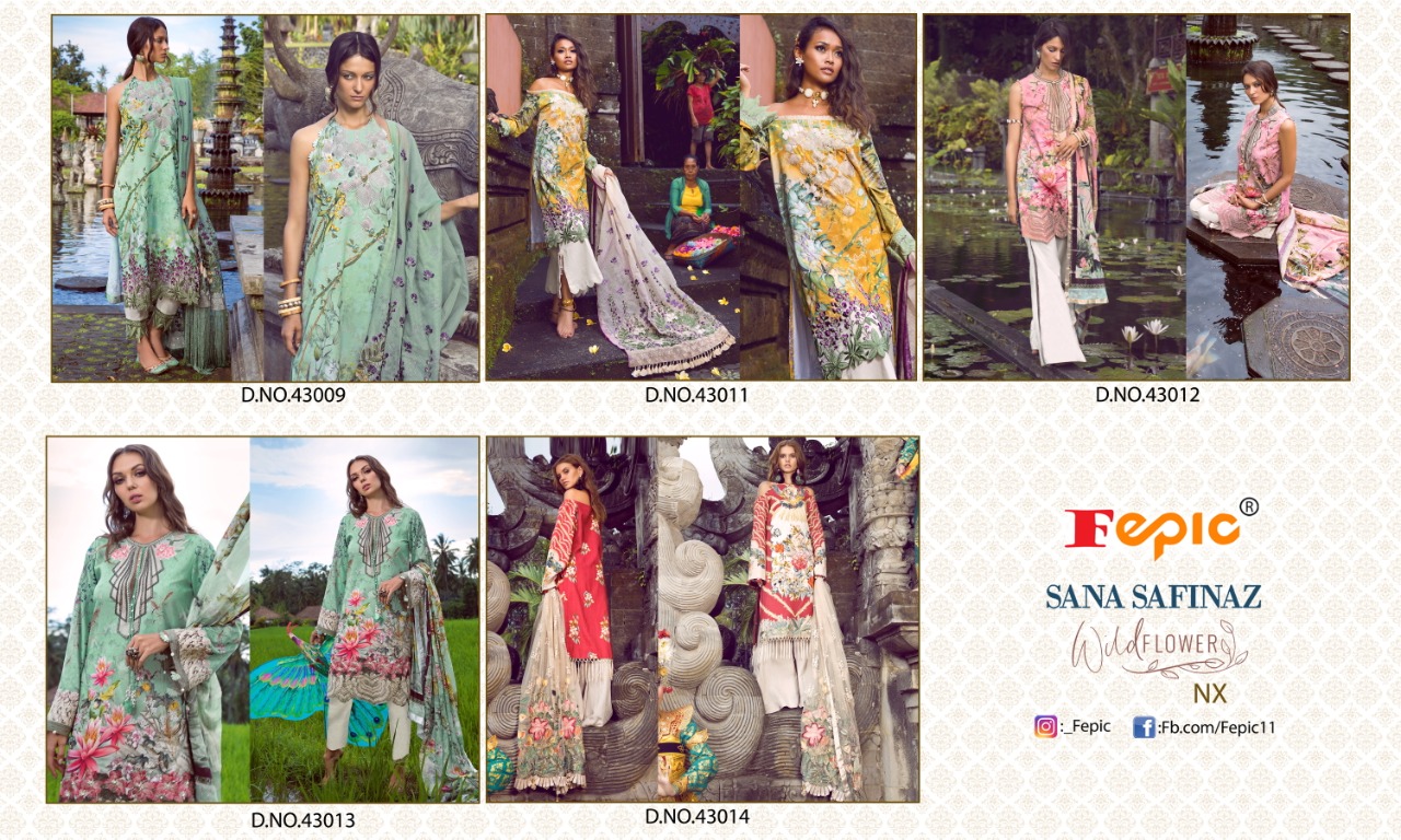 fepic sana safinaz wild flower nx cambric cotton attrective print salwar suit catalog