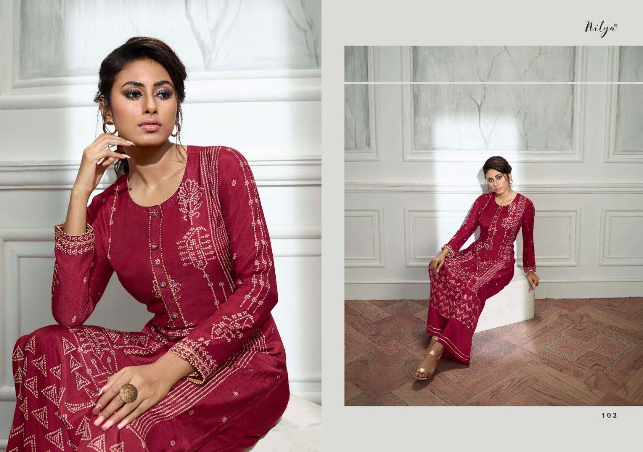 lt nitya bandhni viscose regal look kurti with pant catalog