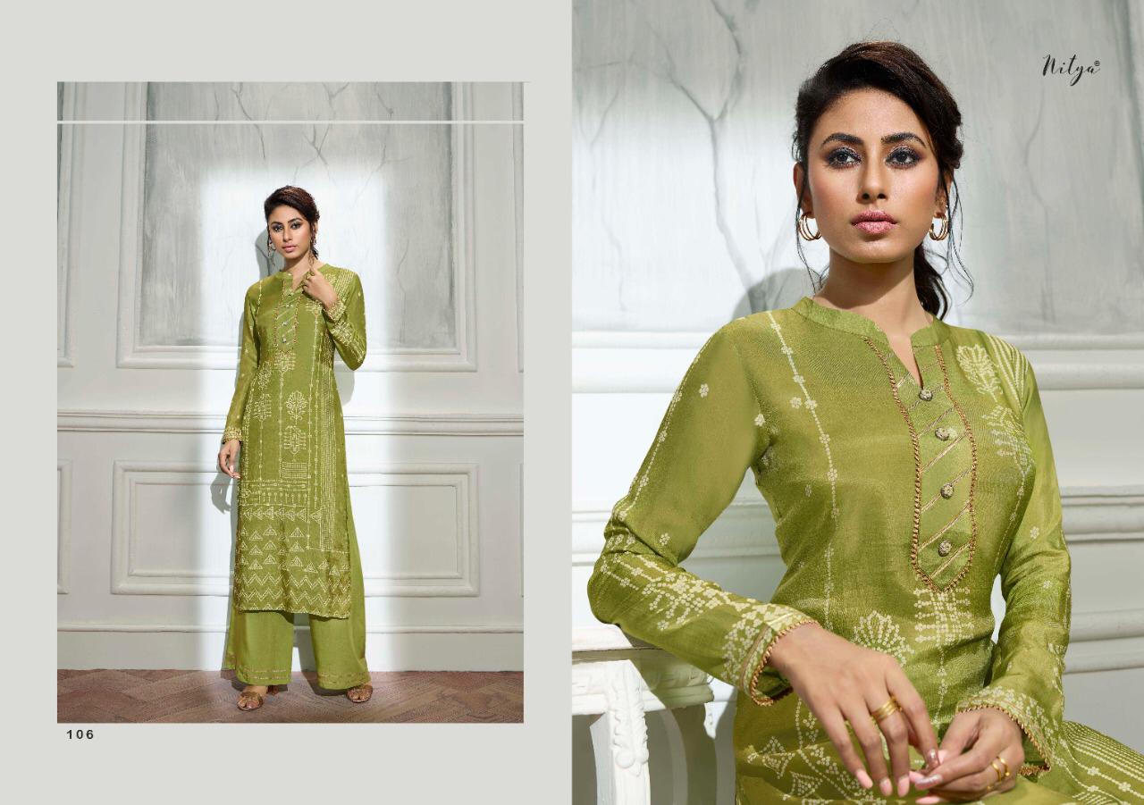 lt nitya bandhni viscose regal look kurti with pant catalog