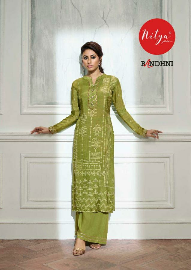 lt nitya bandhni viscose regal look kurti with pant catalog